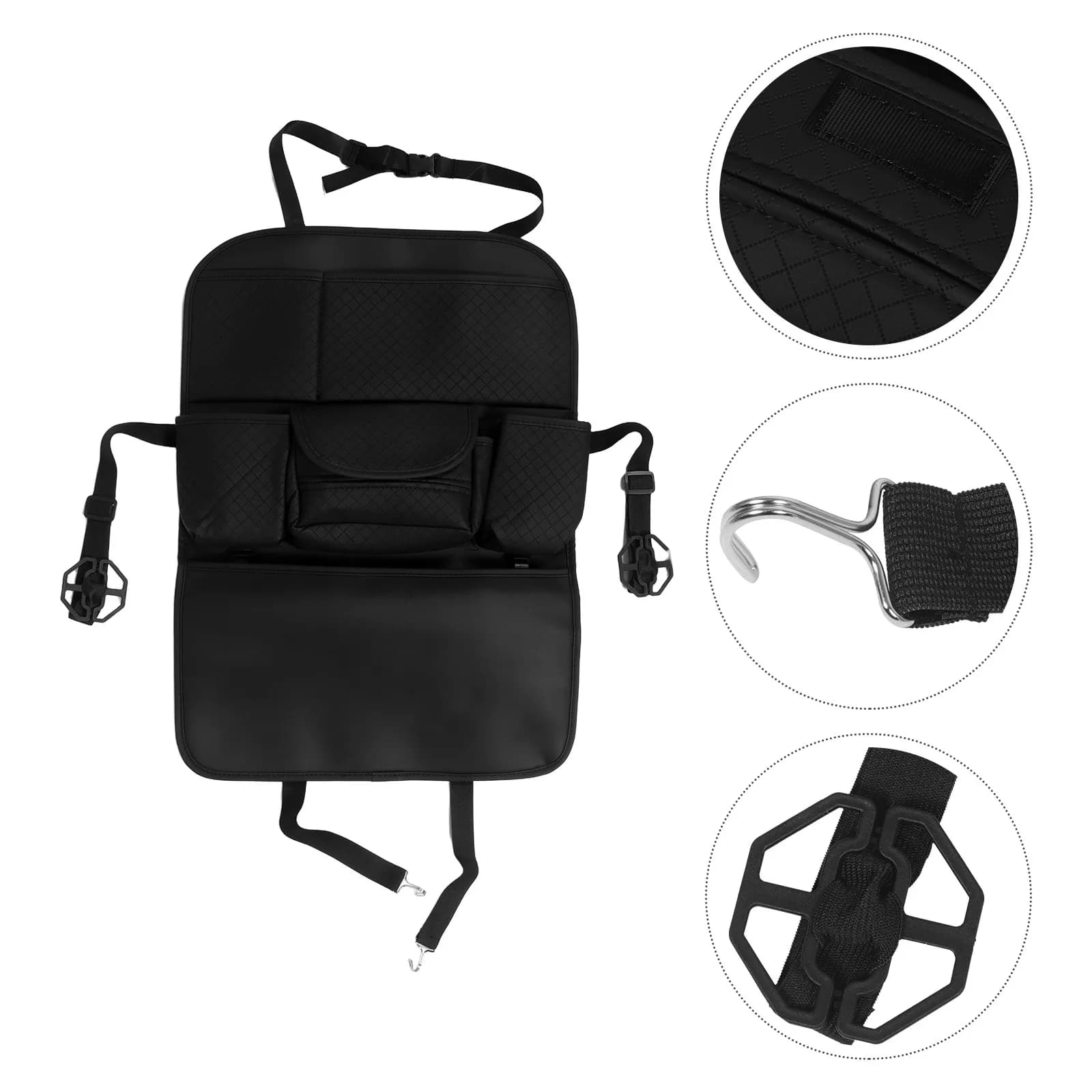 Black Car Seat Organizer Multi-Pockets Backseat Hanging Storage Bag Tissue Cup Phone Holder Car Interior Travel Grocery