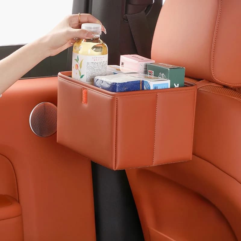 Porta spazzatura per schienale per seggiolino auto Scatola portaoggetti per rifiuti sospesa automatica in pelle Contenitore per rifiuti Bidoni per rifiuti per auto Tasche per strumenti per la pulizia