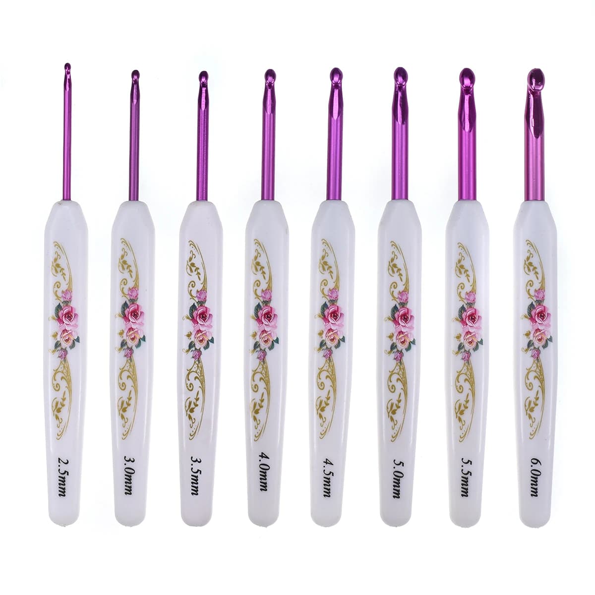 8 pezzi set di uncinetti 2.5-6.0mm manico ergonomico ferri da maglia in alluminio maglione fai da te filato tessuto maglieria kit di strumenti all'uncinetto