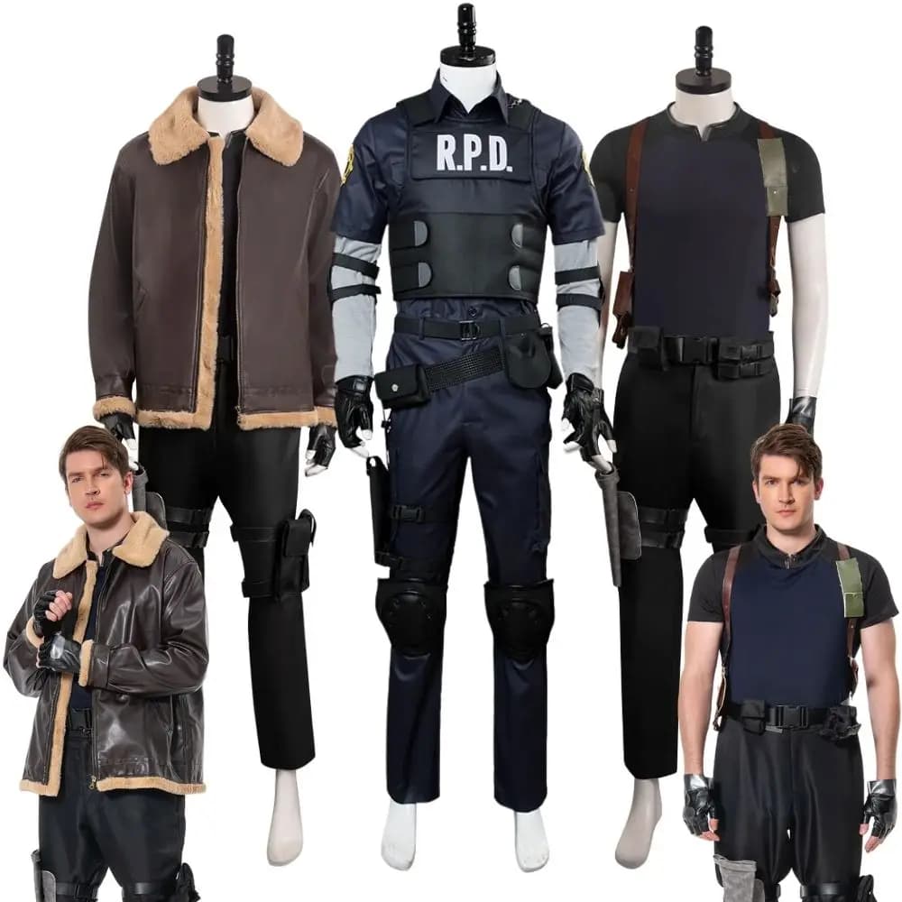 Remake Leon Cosplay Kennedy Costume Giacca Cappotto Uniforme per Uomini Adulti Fantasia Abiti da Gioco di Ruolo Vestito da Festa di Carnevale di Halloween