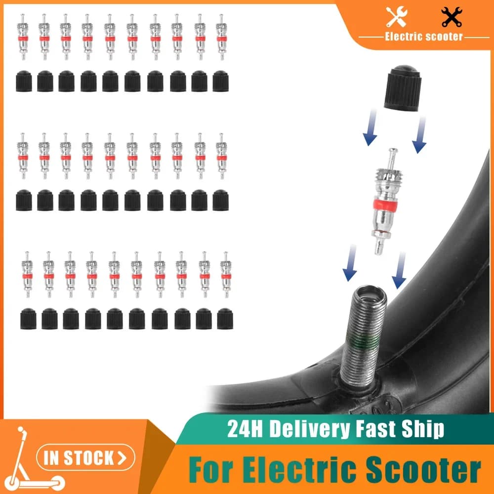 Set di 10/50 valvole per pneumatici in lega per biciclette, ricambi per valvole ruota, tappi aria per pneumatici di monopattini elettrici