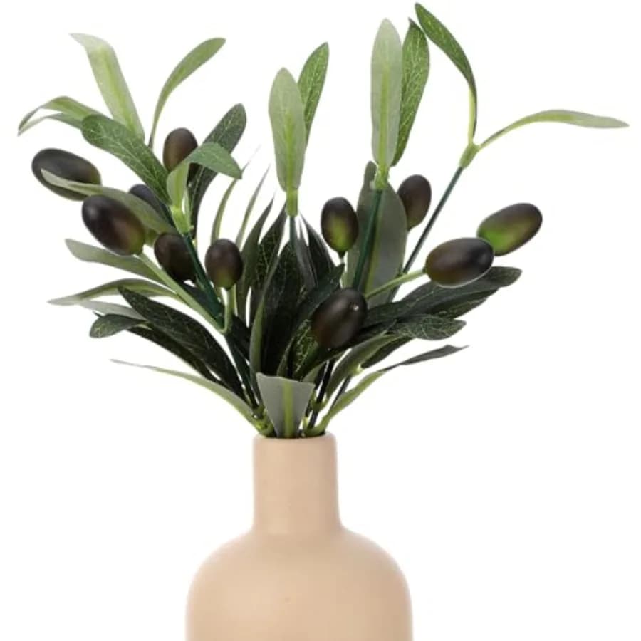 6 Pcs Faux Olive Branches for Vases, 9 Inch Faux Olive Tree Branches Plants Artificial Greenery Stems for Centerpieces Decor We