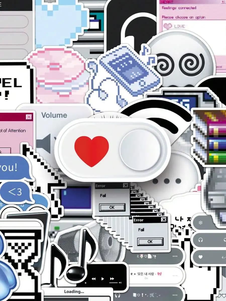 50pcs Retro Tech Stickers, Cartoon Hacker Stickers, 80s 90s Vintage Stickers, Waterproof Vinyl Stickers, Bulk Pack For Water Bot