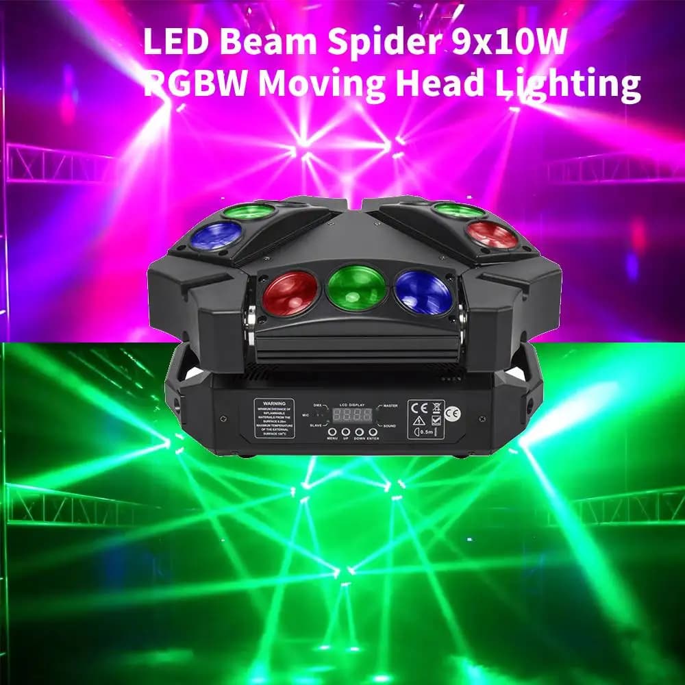 SHEHDS LED Spider Beam Mini 9X10W RGBW 4in1 Moving Head Lighting for Disco Party KTV Bar Club Stage Christmas Nightclub