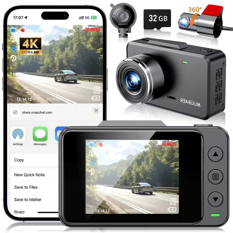 4K Mirror Dash Cam, Front 4K + Rear 1080P Dual Lens Rearview Car Camera, Built-in WiFi, Super Night Vision, 24H Parking Monitoring Mode