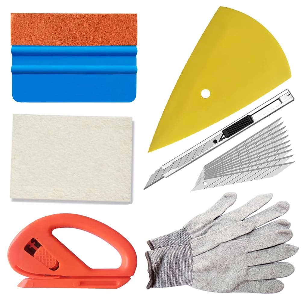 Kit di Strumenti per Applicazione Pellicole Auto e Oscuranti Finestre con Squeegee in Vinile per Wrapping, Carta da Parati, Lavori Artigianali, Guanti per Tinteggiatura e Taglierina