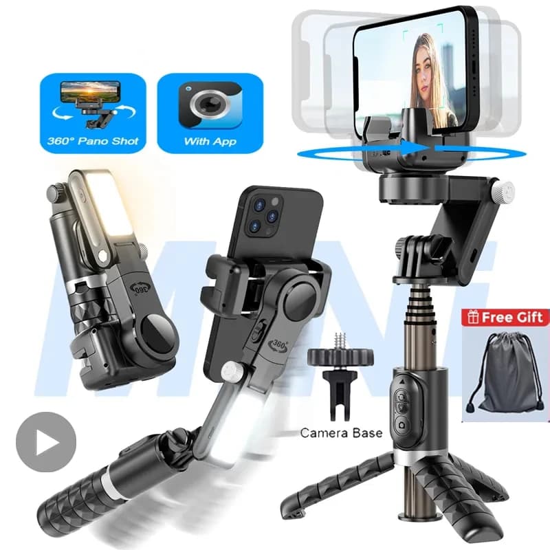 Treppiede per selfie con stabilizzatore cardanico portatile per iPhone, telefono cellulare Android, fotocamera per smartphone mobile, telefono cellulare portatile a mano