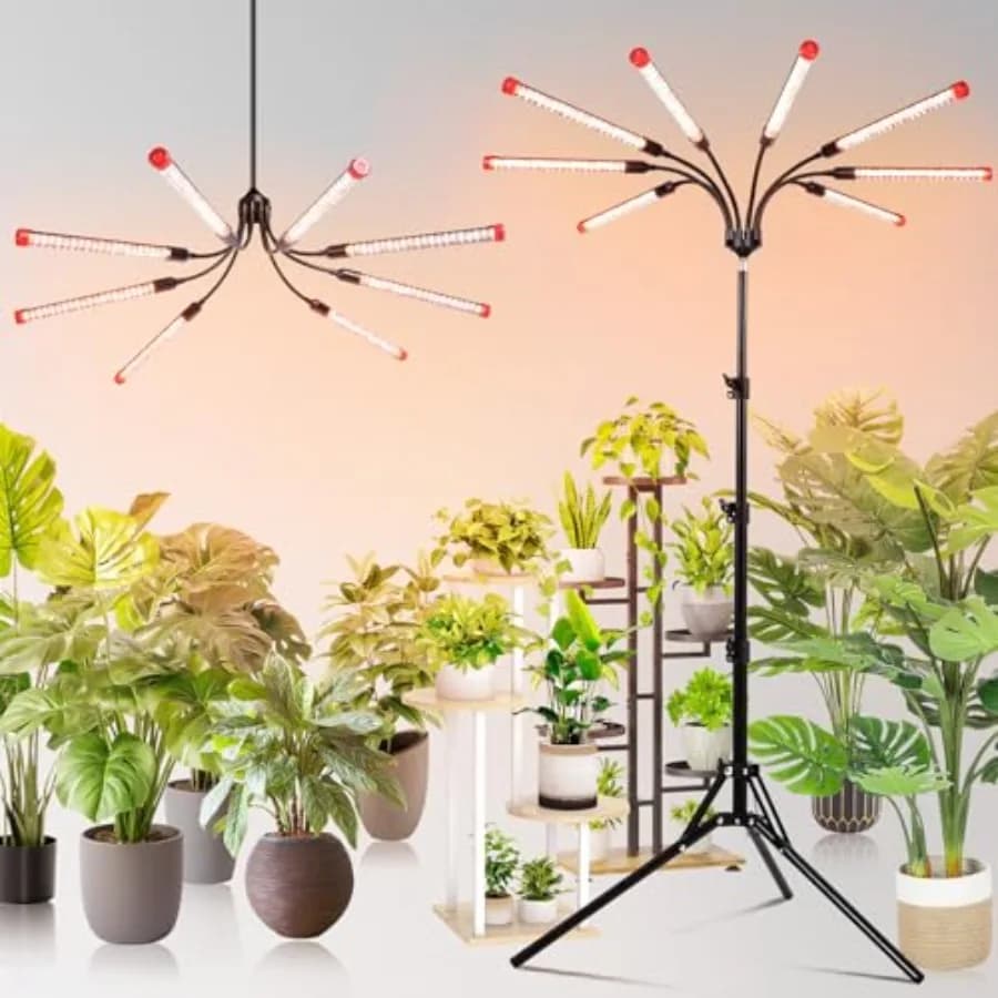 Indoor 72W Cultivation LED Lamp with Treppiede Mount for High Plants and Bonsai, 8 Head Design, No Necessary Adapter, Model 2026 4/8/12/