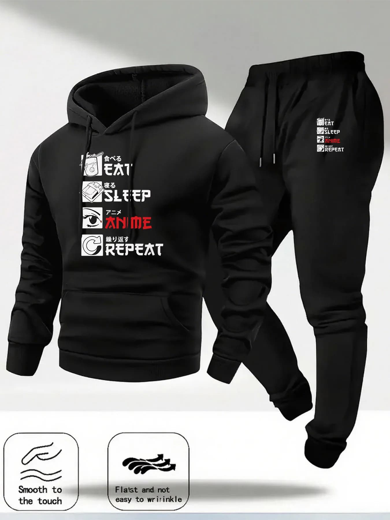Letter Printed Mens Tracksuit Hoodie + Jogger Pants 2Pcs Set Casual Long Sleeve Hooded Pullover Sweatpants Streetwear Sport Suit