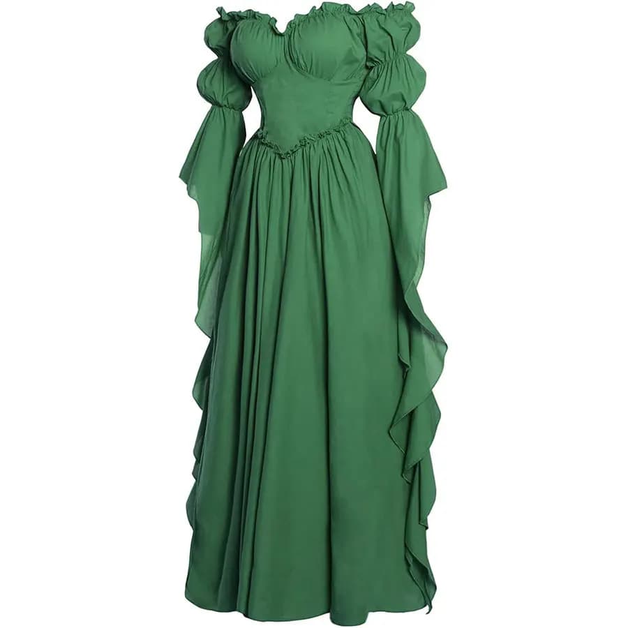 Women Medieval Costume Dresses Slim Fit Fairy Witch White Dresses Women Retro Flare Sleeve Gown Glitter Force Cosplay Costumes