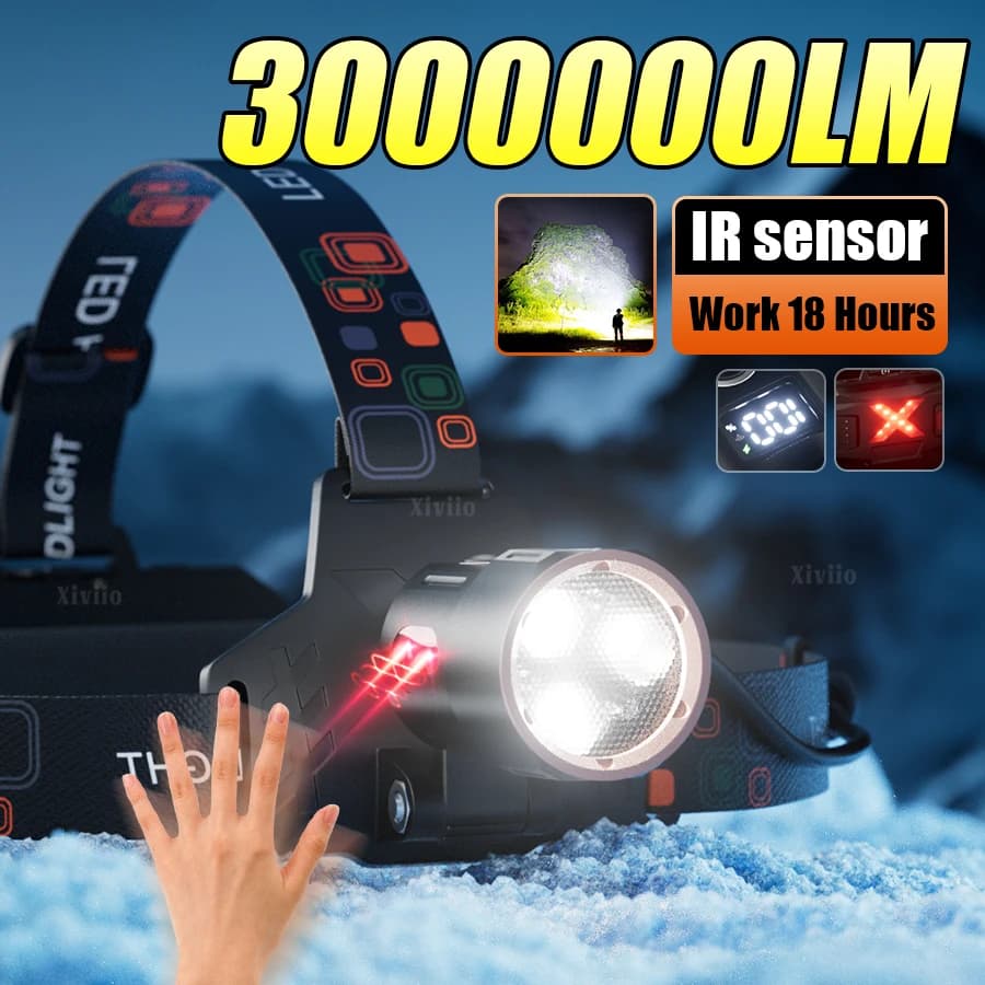 3000000LM più potente torcia frontale a lungo raggio sensore di movimento lampada frontale ricaricabile USB super luminosa