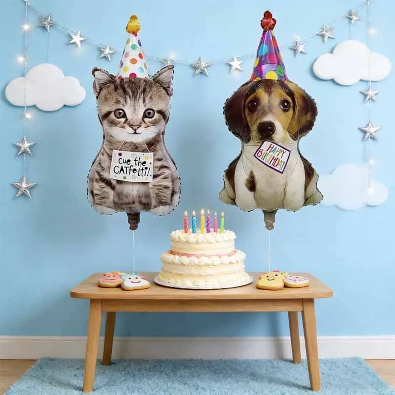 Palloncini Decorativi a Forma di Cucciolo e Gatto per Compleanno, Decorazioni per Baby Shower di 1 Anno, Palloncini in Foil, Accessori per Feste di Capodanno