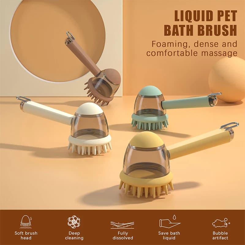 Garden. Pet Fashion Bath Brush 2in1 Shampoo Dispenser Grooming Comb Massage Silicone Comb For Dogs Cats Press Bath