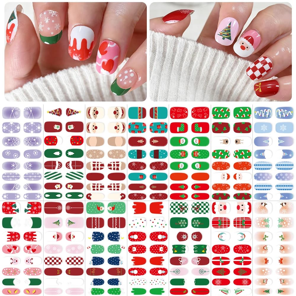 16 tips Christmas nail stickers without cooking snowflake Santa alce self-adhesive design for nail art decals for Christmas nails *