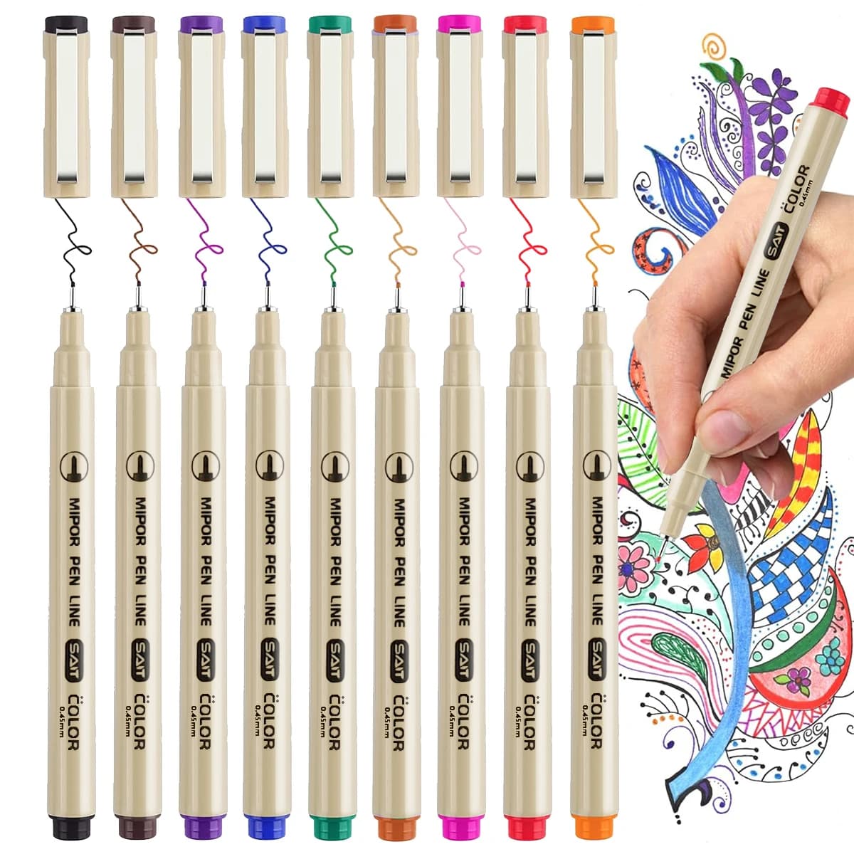 Penne micro-line a 9 colori Impermeabili durevoli Disegno a linee sottili Penna artistica Pittura Disegno Marcatura Journaling Disegno illustante