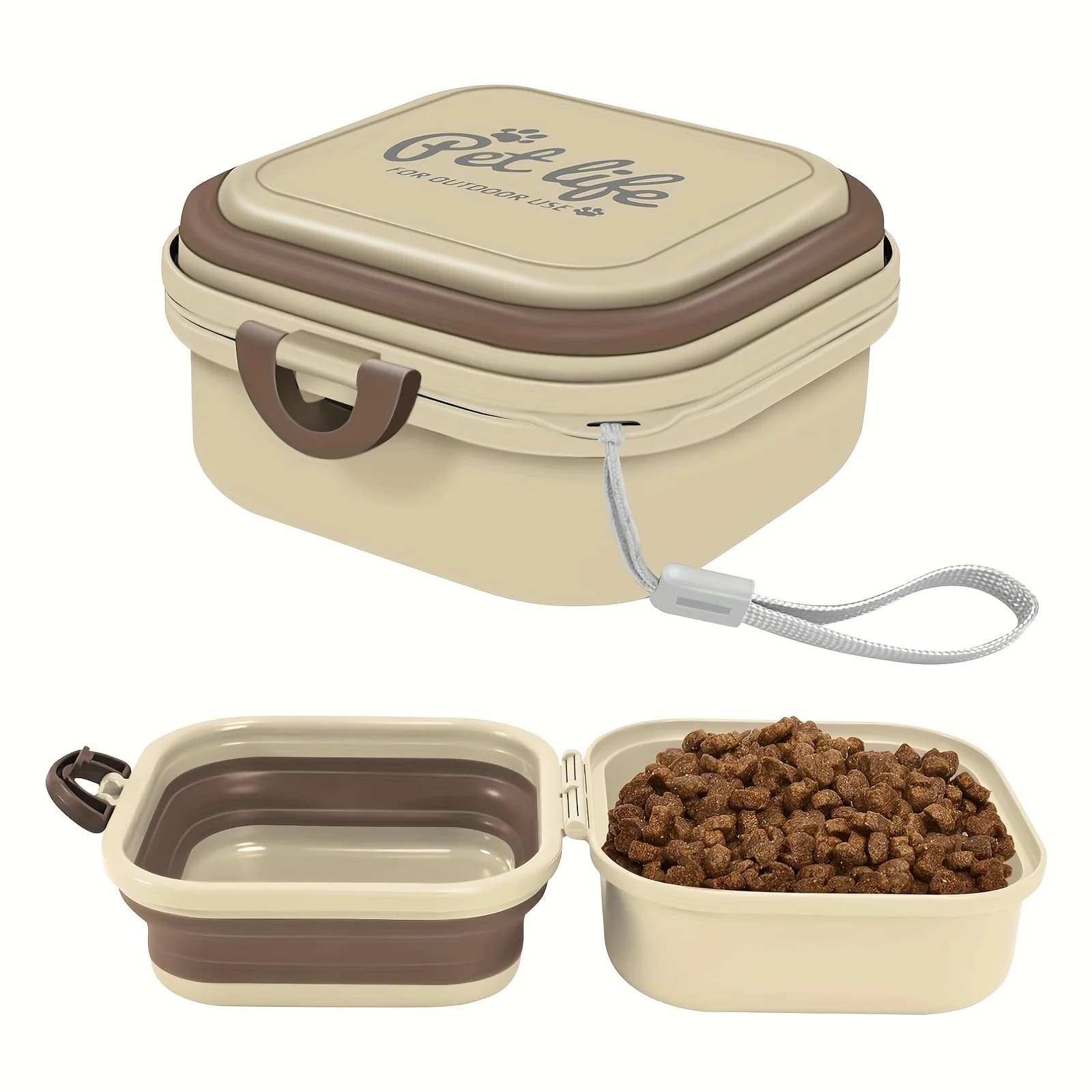 Portable Folding Pet Travel Bowl 2-in-1 Leak-Proof Dog Water Food Bowl with Lid Lanyard for Dogs Cats Outdoor Camping Walking