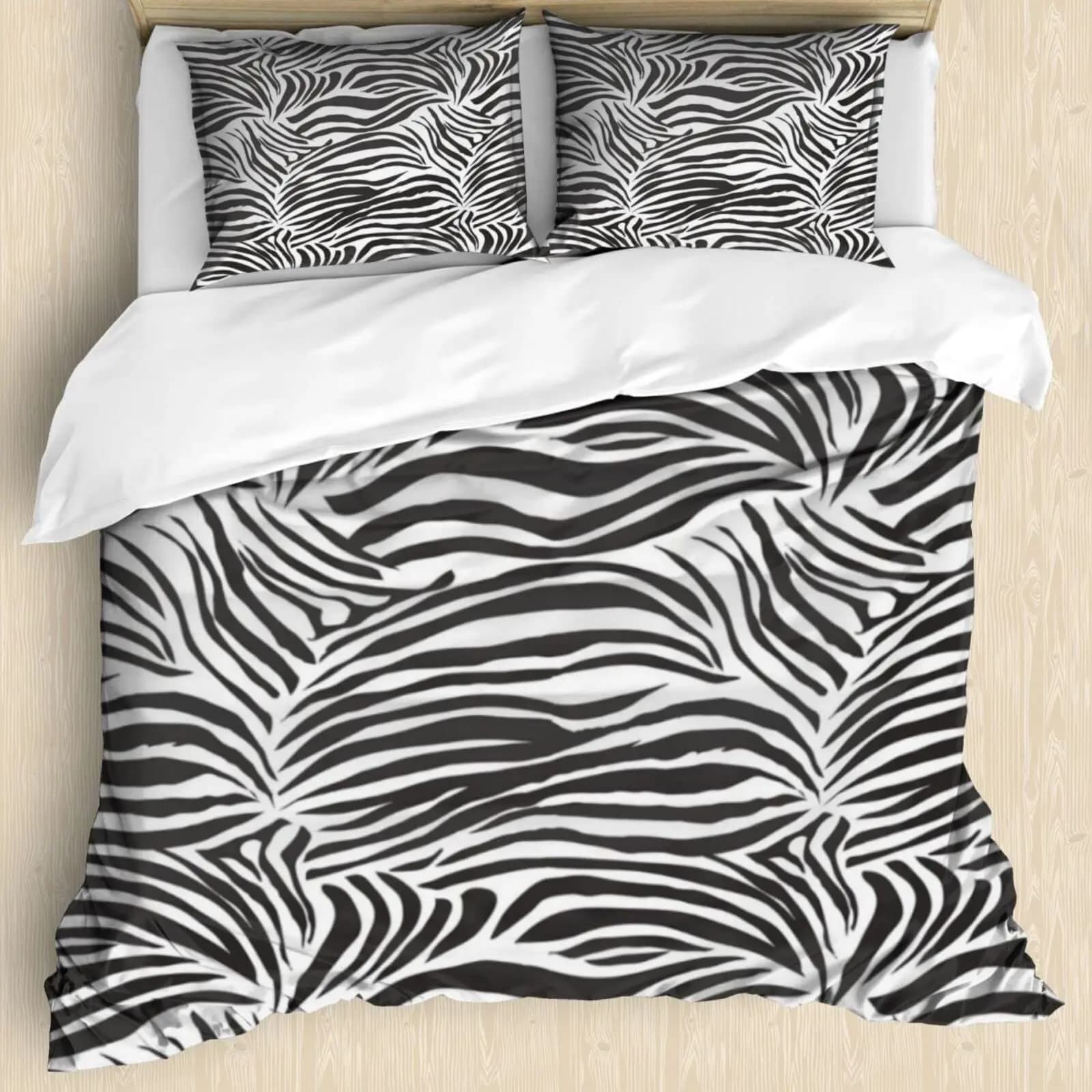 Set biancheria da letto con stampa zebrata, copripiumino trapuntato decorativo in 3 pezzi con stampa animalier zebrata a righe con 2 federe per cuscino, king size