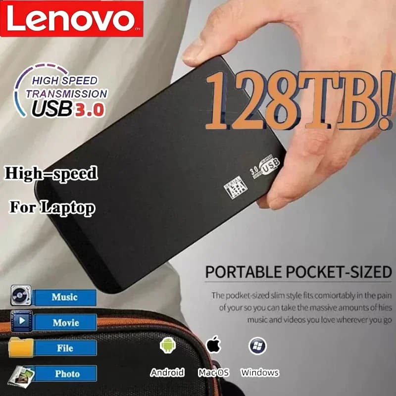 Lenovo SSD da 256TB ad Alta Velocità, Enclosure USB 3.0 per Unità SSD Portatili, Case per Disco Rigido Esterno con Cavo USB in ABS