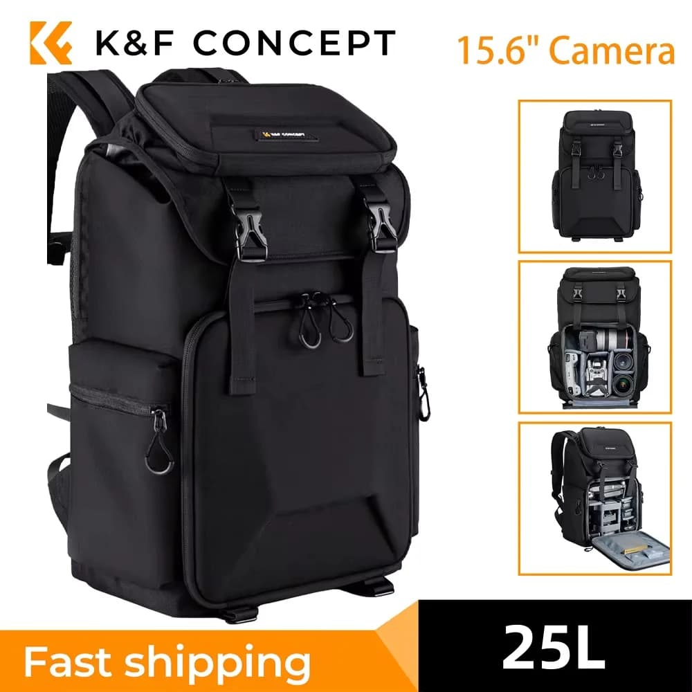 K&F CONCEPT 25L camera backpack with 15.6 inch laptop compartment, DSLR/ camera case SLR mirrorless for Sony, Canon, Nikon.