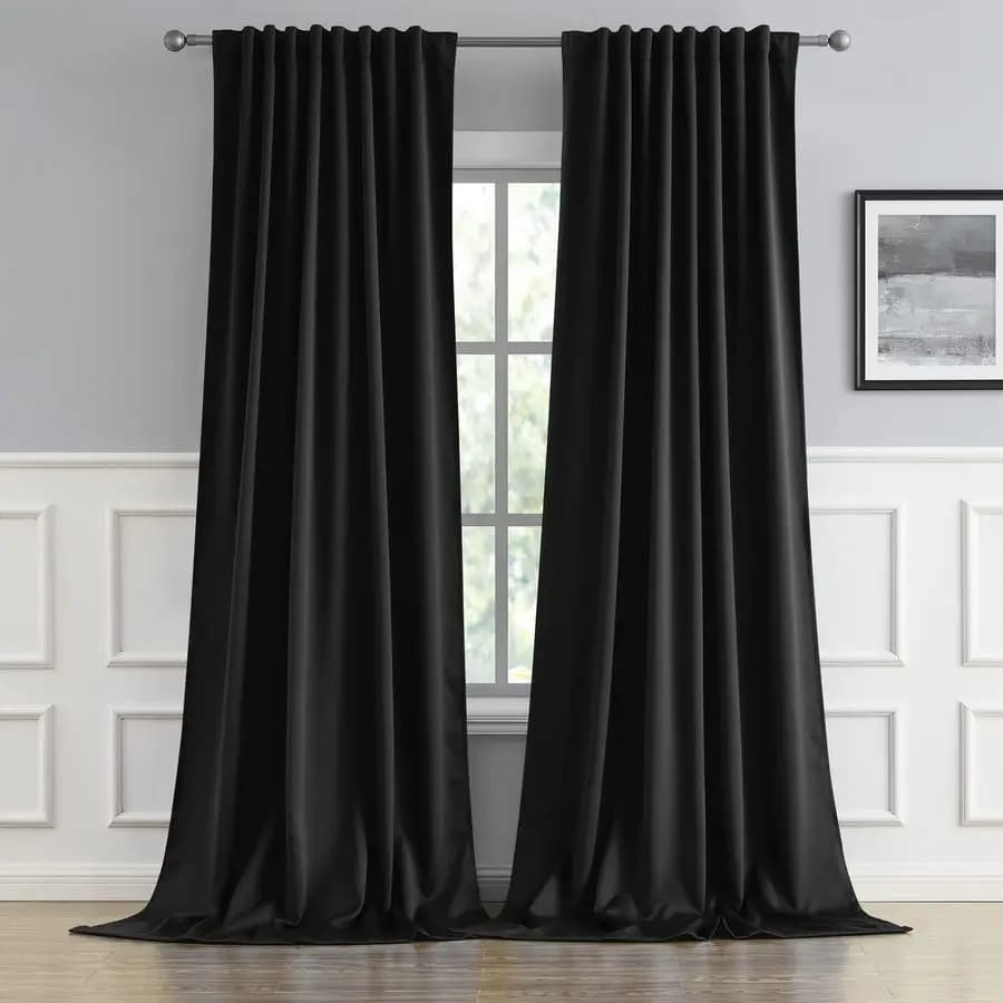 Dark Black Curtains 260 cm long, 2 Panels, with Hoist Passes and Pockets, Dark Thermal Insulating Tents for the Room