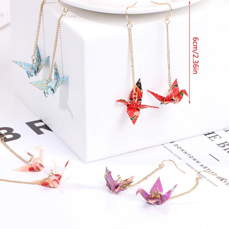 Origami Crane Earrings Paper Folding Bird Senbazuru Miniblings Jewelry