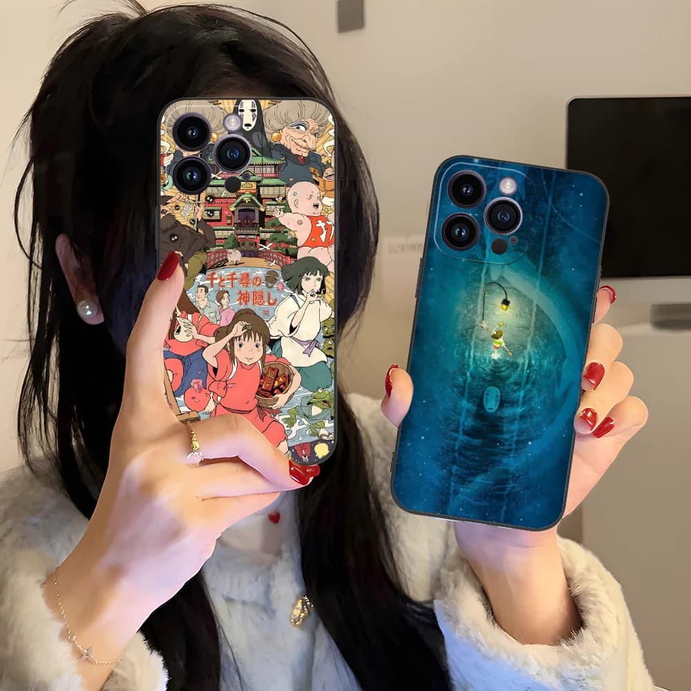 Spirited Away Phone Case for iPhone 16 15 14 13 12 11 XR XS 8 7 Pro Max Plus Mini Cover Black for Smartphones