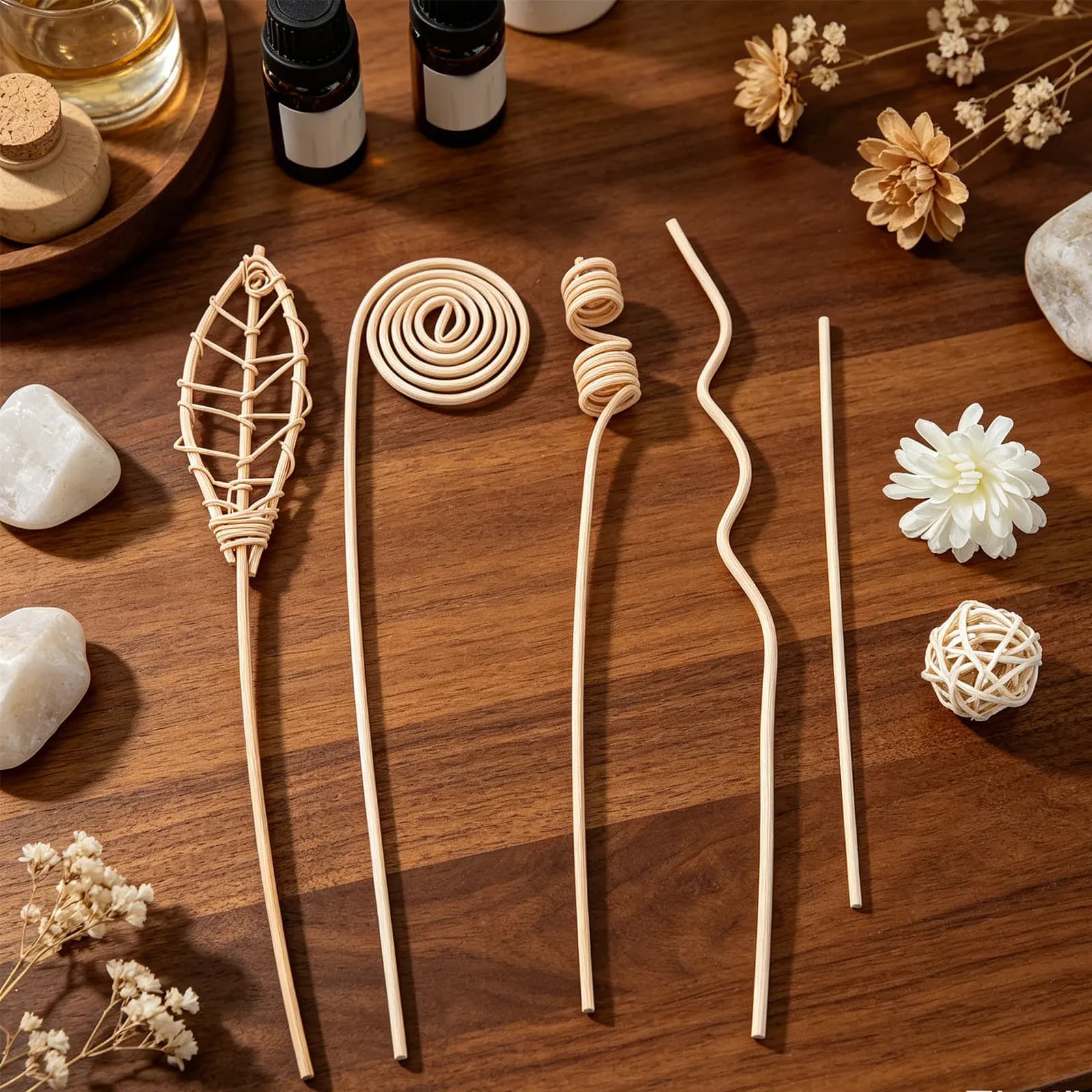 20 Bastoncini Diffusori in Rattan Naturale, Diffusore di Oli Essenziali Regolabile per Soggiorno e Ufficio, Deodorante per Ambienti