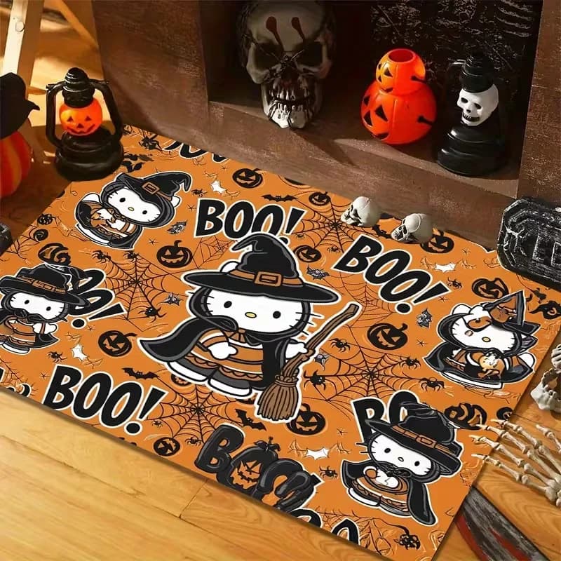 Halloween Witch Hello Kitty Doormat Orange Pumpkin Spider Web Boo Bat Non Slip Cute Cartoon Rug Entrance Bedroom Home Decor