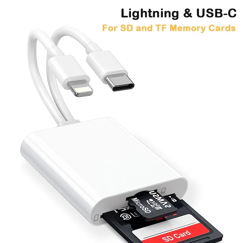 Lettore di schede SD per iPhone, iPad, USB C e adattatore per fotocamera digitale con doppio connettore Lightning per iPhone