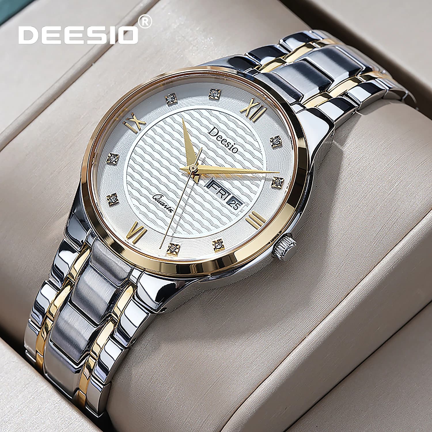 Deesio Luxury Men's Watch Japanese Silver Quartz Analog Watch for Business, Water Resistant Men's Gift With Sapphire Crystal