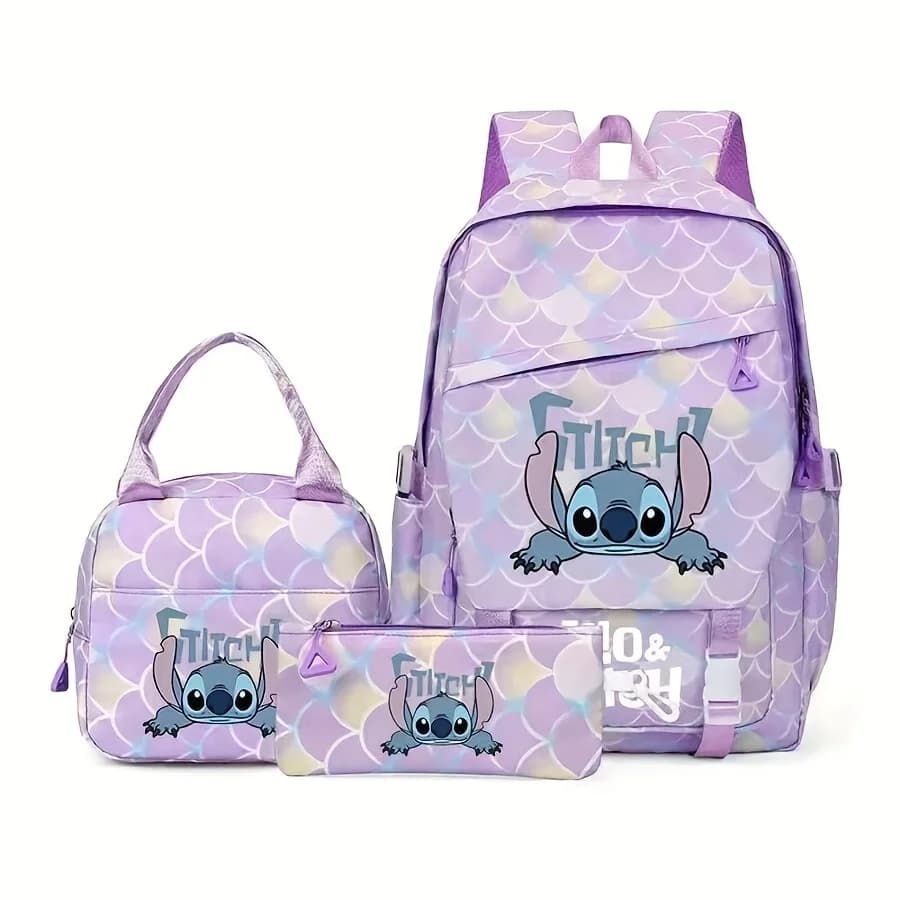 3PCS Stitch Dual - Strap Bag in Lightweight Fabric with Lovely Prints - Perfect for Daily Use & as a Graduation Present