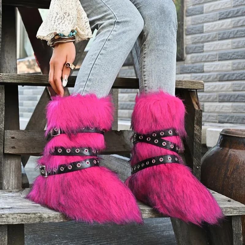 New trend synthetic raccoon fur snow boots from high winter women and knee boots Long boots