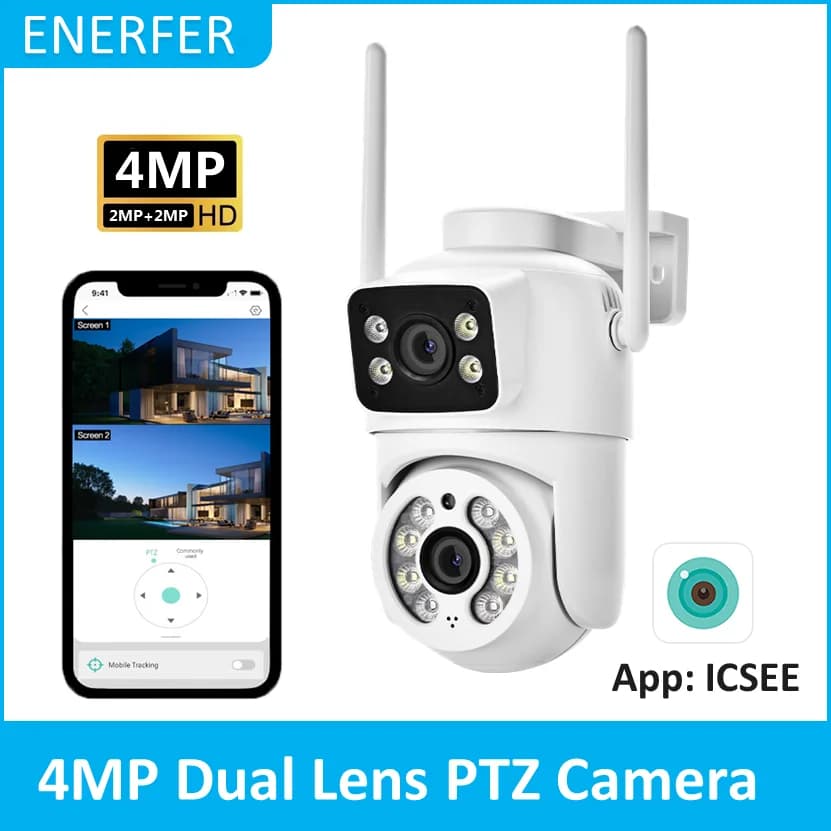 Telecamera HD Wifi PTZ Esterna 4MP Doppia Lente Doppio Schermo AI Auto Tracking Telecamera IP CCTV Audio Video Sorveglianza P2P iCSee