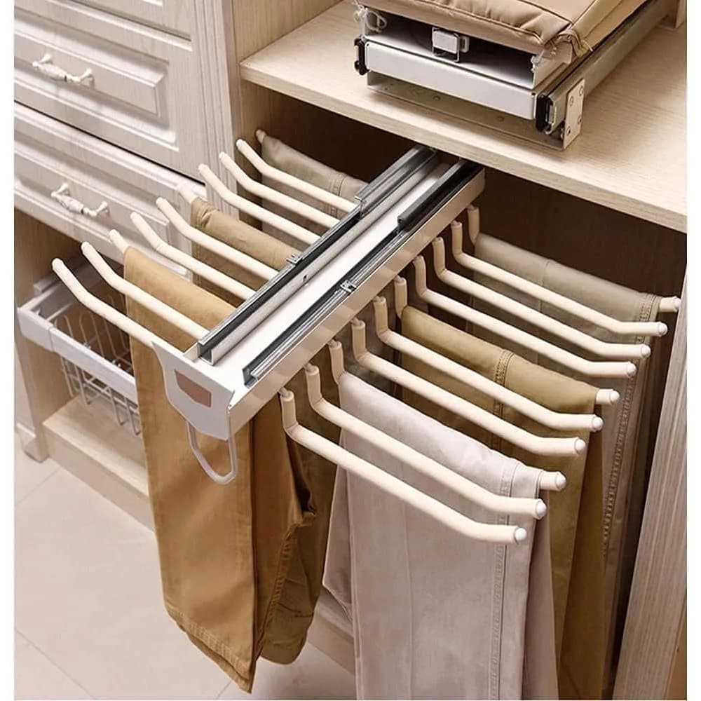 Pull-out pant holders Plot racks 22 arms pull-out steel pant bar for cabinet Organizers of clothes to save space