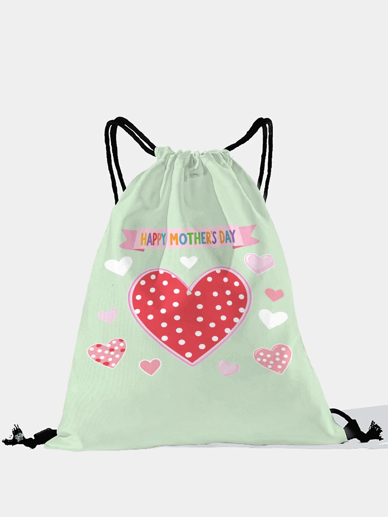 Zaino con coulisse con stampa a pois e cuori, borsa sportiva leggera per palestra, yoga, viaggi, scuola, shopping e uso quotidiano