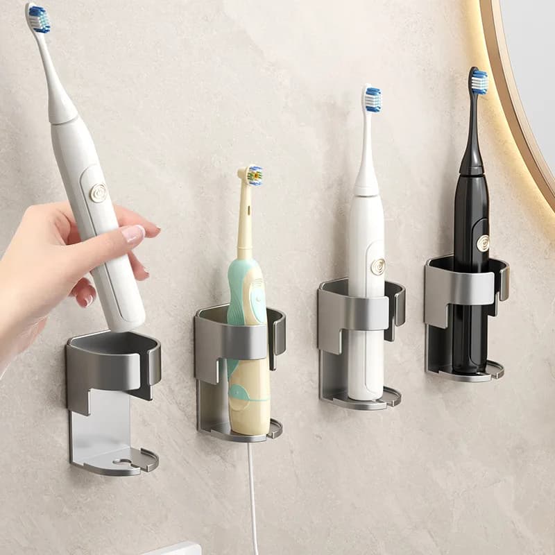 BGRORIO Electric space saving brush holder without trace Base self-adhesive brush holder mounted wall for bathroom