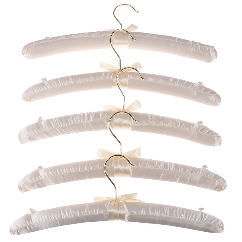 5Pcs 38cm White Satin Padded Top Hangers Clothes Coat Bridal No Slip Soft Grip