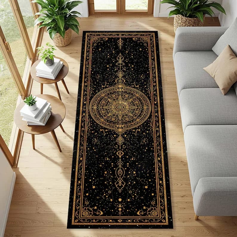 Celestial Runner Rug Witchcore Hallways Spiritual Meditation Corners Cosmic Boho and Mystical Artistic Interiors Home Decor