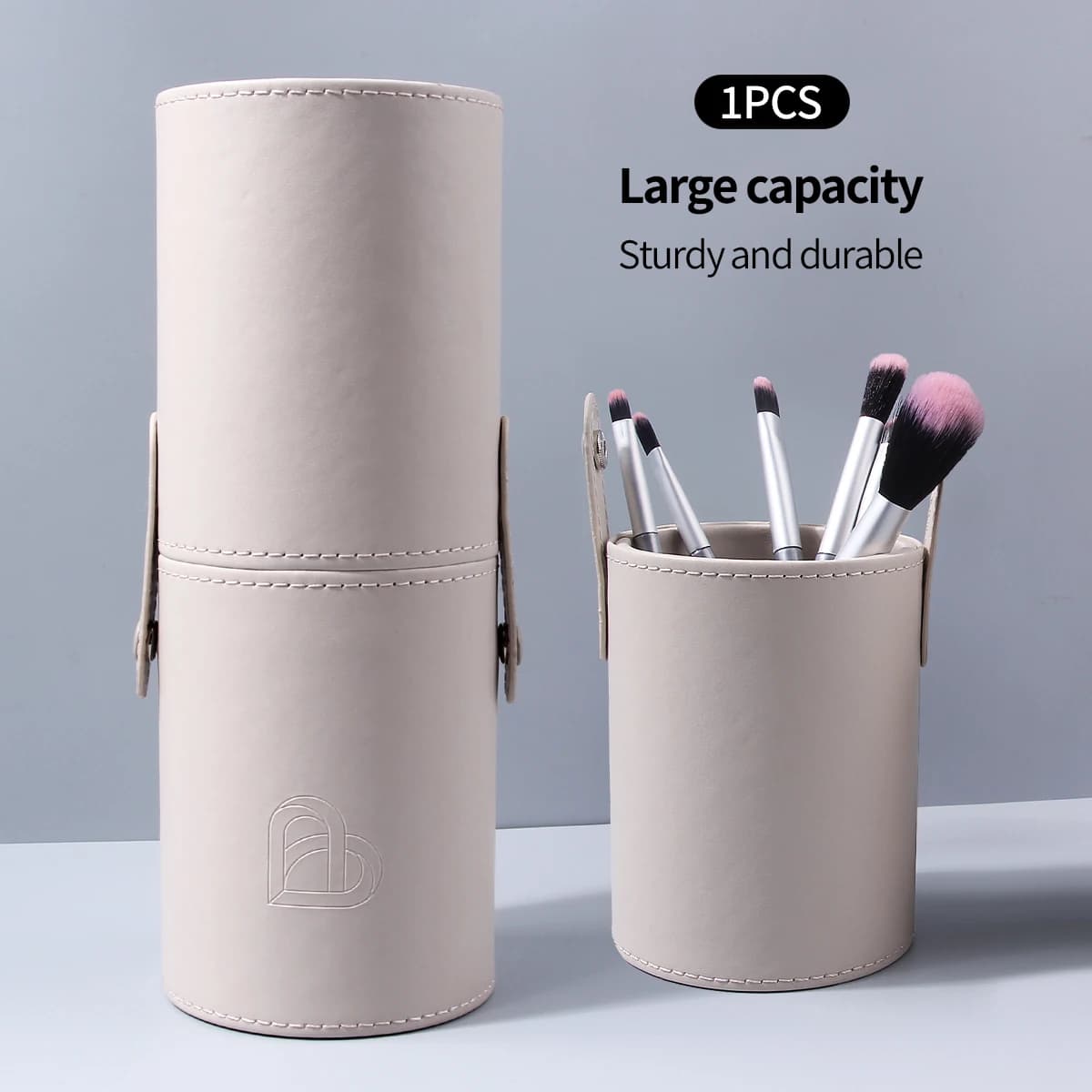 1 contenitore bianco per pennelli da trucco, portatile, in pelle PU di grandi dimensioni, borsa per il trucco resistente alla polvere e all'acqua, robusto e durevole
