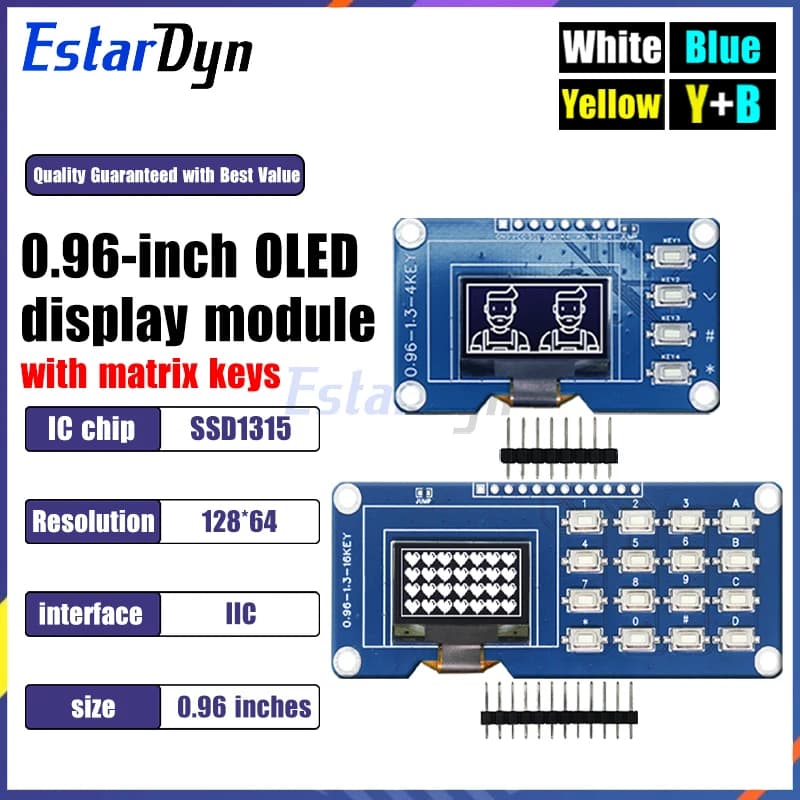 0,96 inch OLED display with 4x4, SSD1315 128x64 Arduino keyboard module compatible for DIY and Raspberry Pi projects