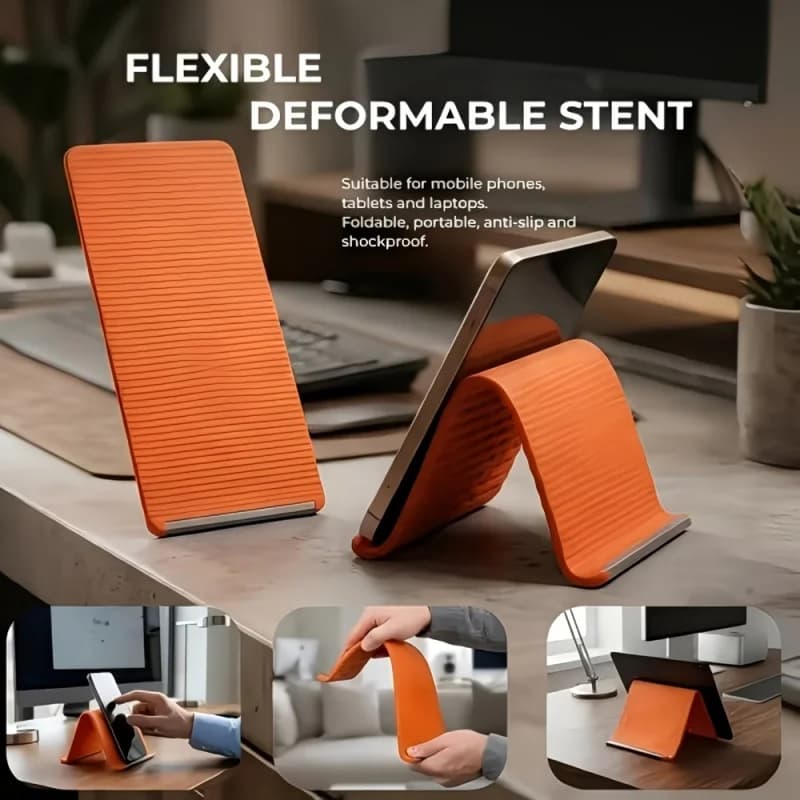 New Foldable Phone Stand Built-in Aluminum Alloy & Silicone Flexible Bendable Support Multi-use For Phone Tablet Laptop