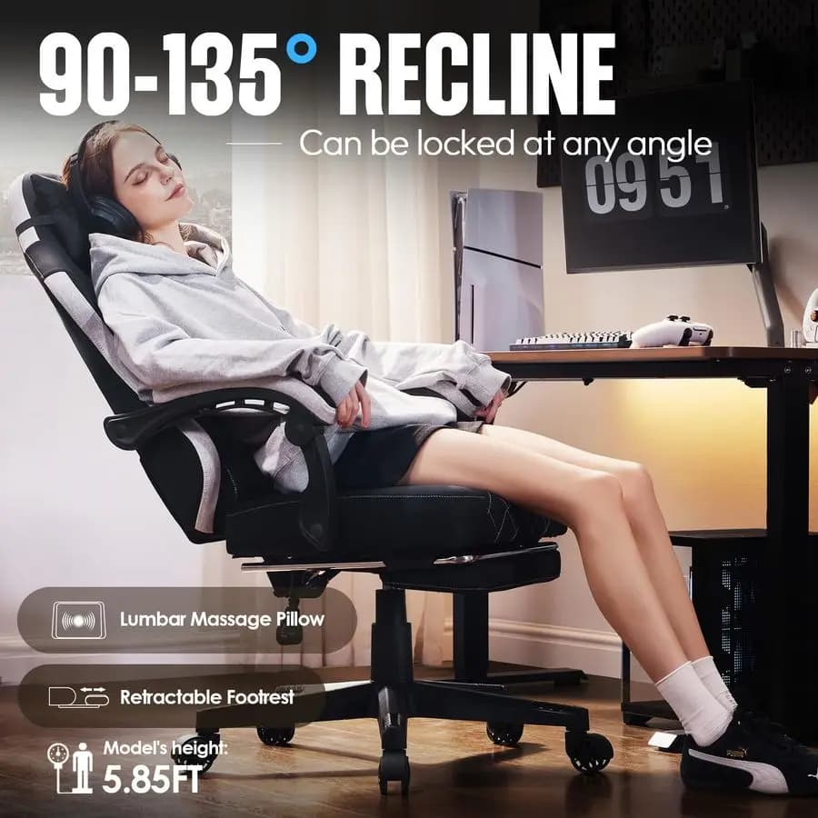 Sedia da Gaming in Tessuto, Sedia Ergonomica da Computer con Poggiapiedi e Cuscino a Molle Insacchettate, Sedia da Videogiocatore Regolabile in Altezza con