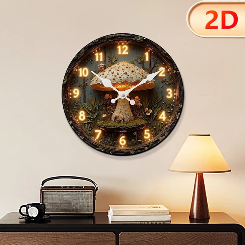 Creative mushroom wall clock silent wall clock suitable for living room bedroom kitchen office store decorative clock.