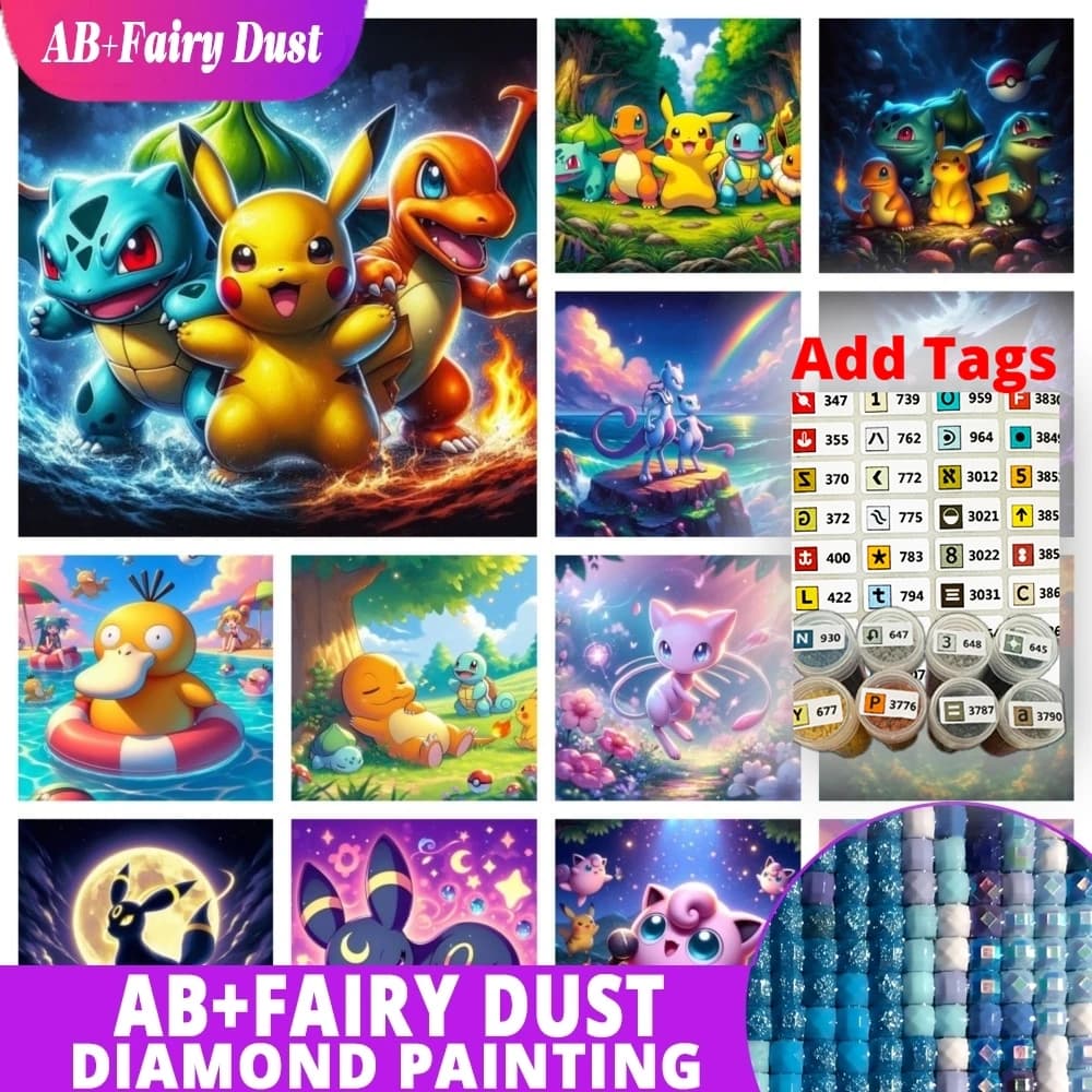 AB Fairy Dust Charizard Pokemon 5D DIY Diamond Painting Cross Stitch Japan Cartoon Mosaic Round Drill Embroidery Art Home Decor