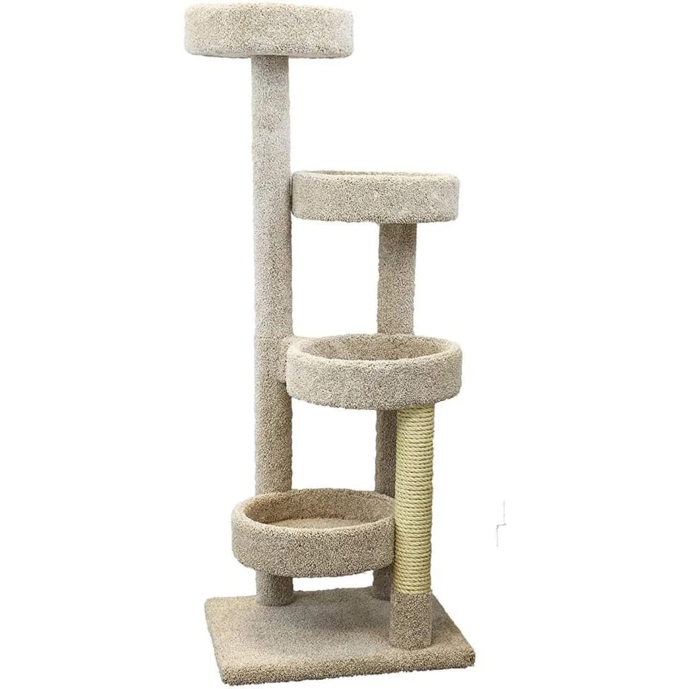 Crafted from solid wood and plush household grade carpet，New Cat Condos Cat Tree, Beige