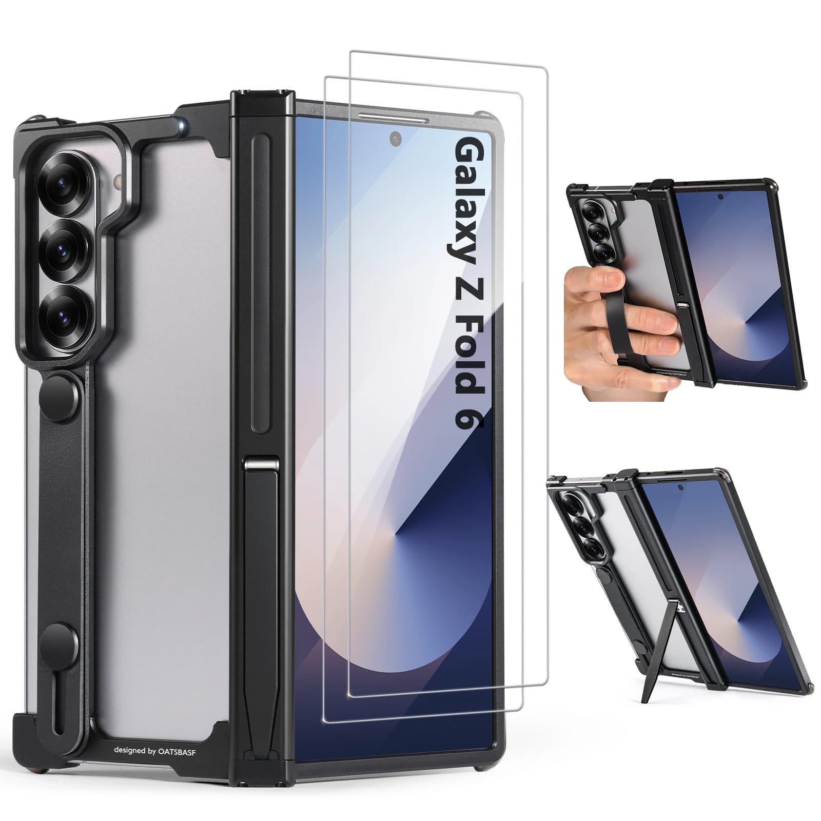 Custodia per telefono minimalista Oatsbasf per Samsung Galaxy Z Fold 6 Custodia con supporto Impugnatura sicura Custodia per telefono con protezione anticaduta antiurto