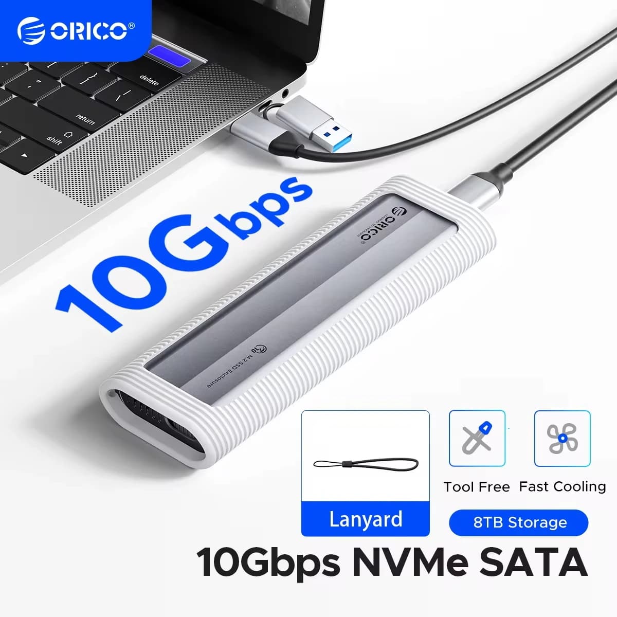 ORICO M.2 NVMe SATA SSD Custodia USB esterna 10 Gbps M.2 NVMe a USB Adattatore Supporto UASP per PCIe NVMe e SATA SSD Senza attrezzi