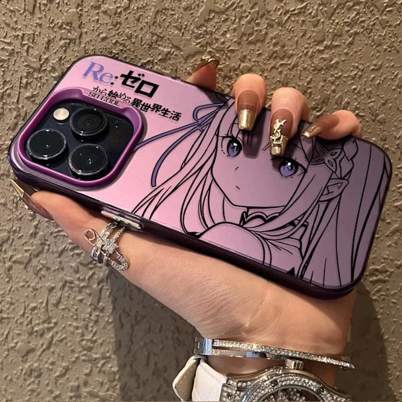 Cover Opaca Anti-Caduta Anime Cute Rem Emilia per iPhone 17 17e 16e 16 15 14 13 12 11 mini Pro Max X XSMAX 8 7 Air Plus