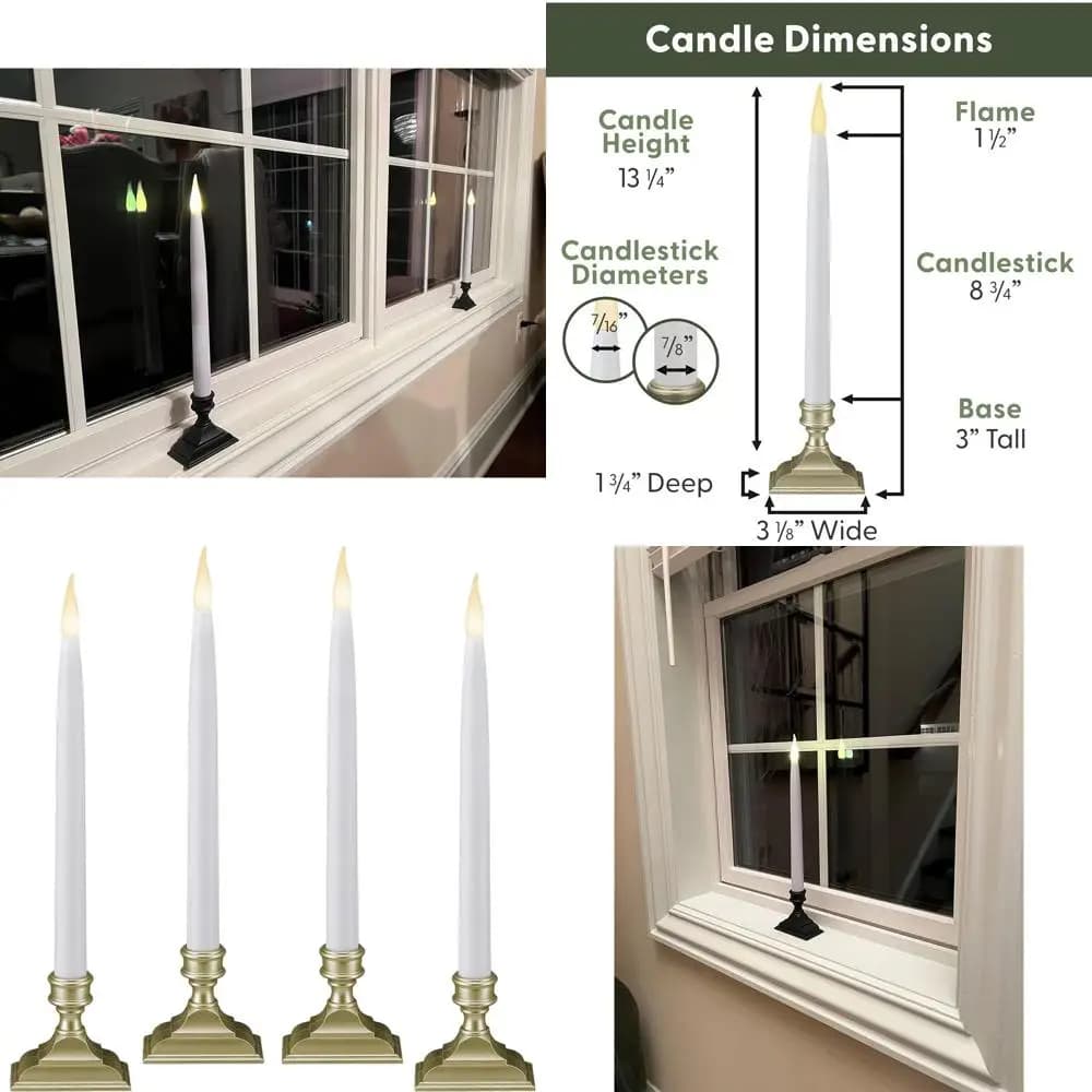 Battery LED Candles With Timer, Set of 4, Double Hot White Flame, Pelter Finish