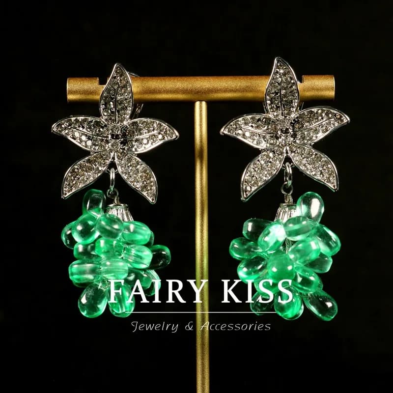 nuovo stile fresco diamante verde uva orecchini orecchini fiore orecchini orecchini clip per le orecchie